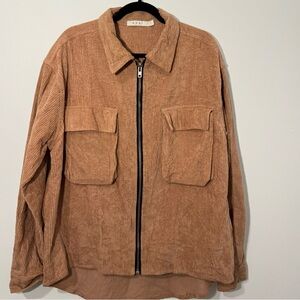 MNML Men’s Corduroy Zip Jacket – Size Large – Tan Oversized Utility Shacket